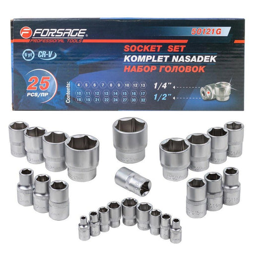 Hylssats 4 - 32mm. 1/2" & 1/4" i metallåda - Forsage Sweden